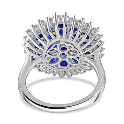 Masoala Sapphire (D) and White Zircon 6.10 ctw Ring in Platinum Over Sterling Silver (Size 10.0)
