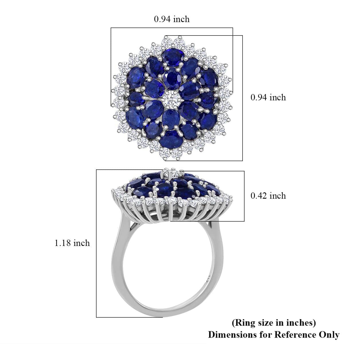 Masoala Sapphire (D) and White Zircon 6.10 ctw Ring in Platinum Over Sterling Silver (Size 10.0) image number 4