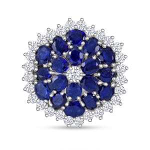 Masoala Sapphire (D) and White Zircon 6.10 ctw Ring in Platinum Over Sterling Silver (Size 7.0)