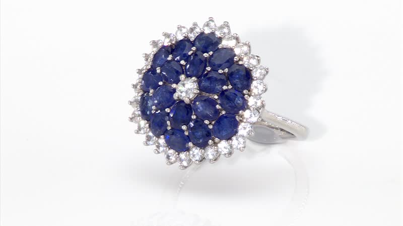Masoala Sapphire (D), White Zircon Ring in Platinum Over Sterling Silver (Size 10.0) 6.10 ctw