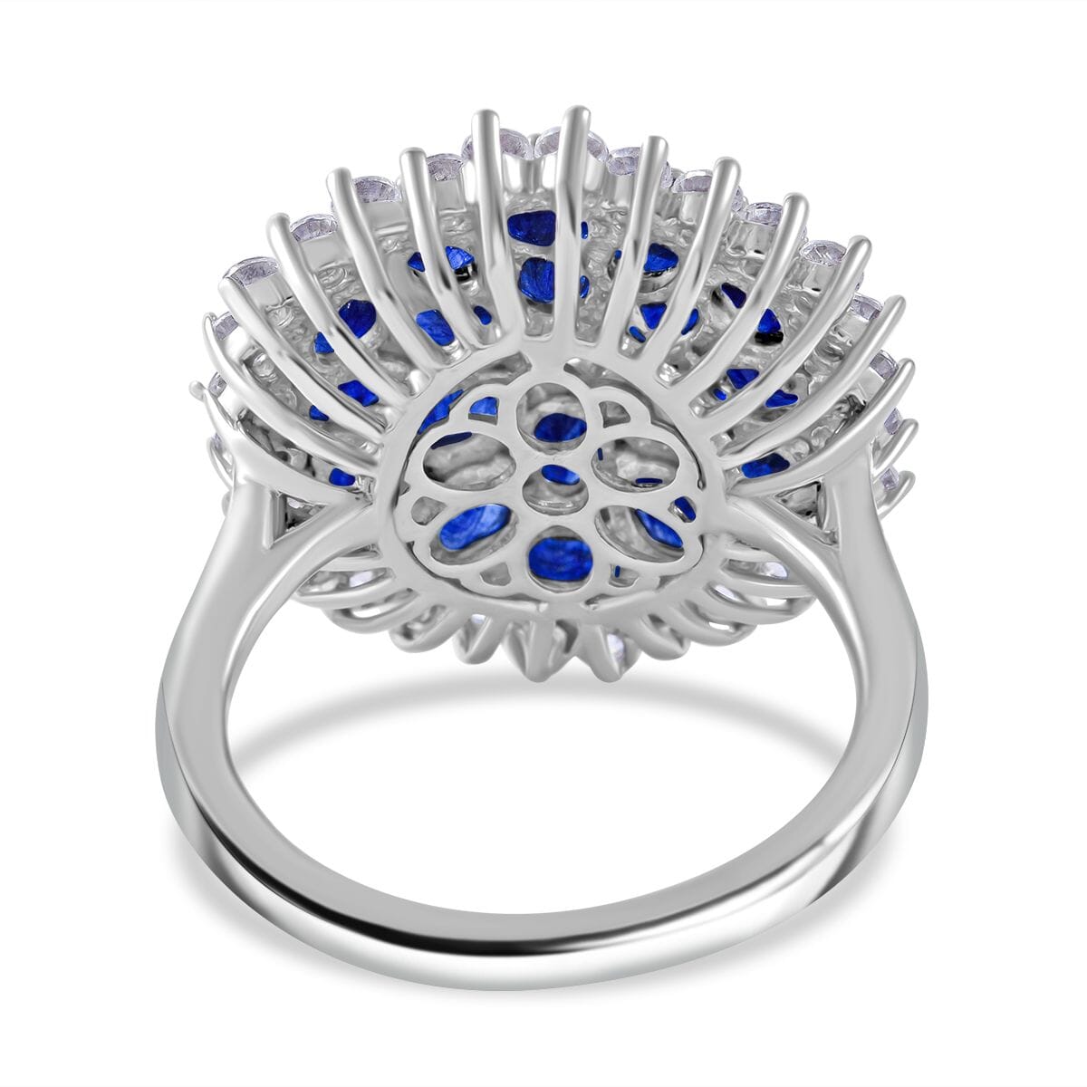 Masoala Sapphire (D) and White Zircon 6.10 ctw Ring in Platinum Over Sterling Silver (Size 7.0) image number 3