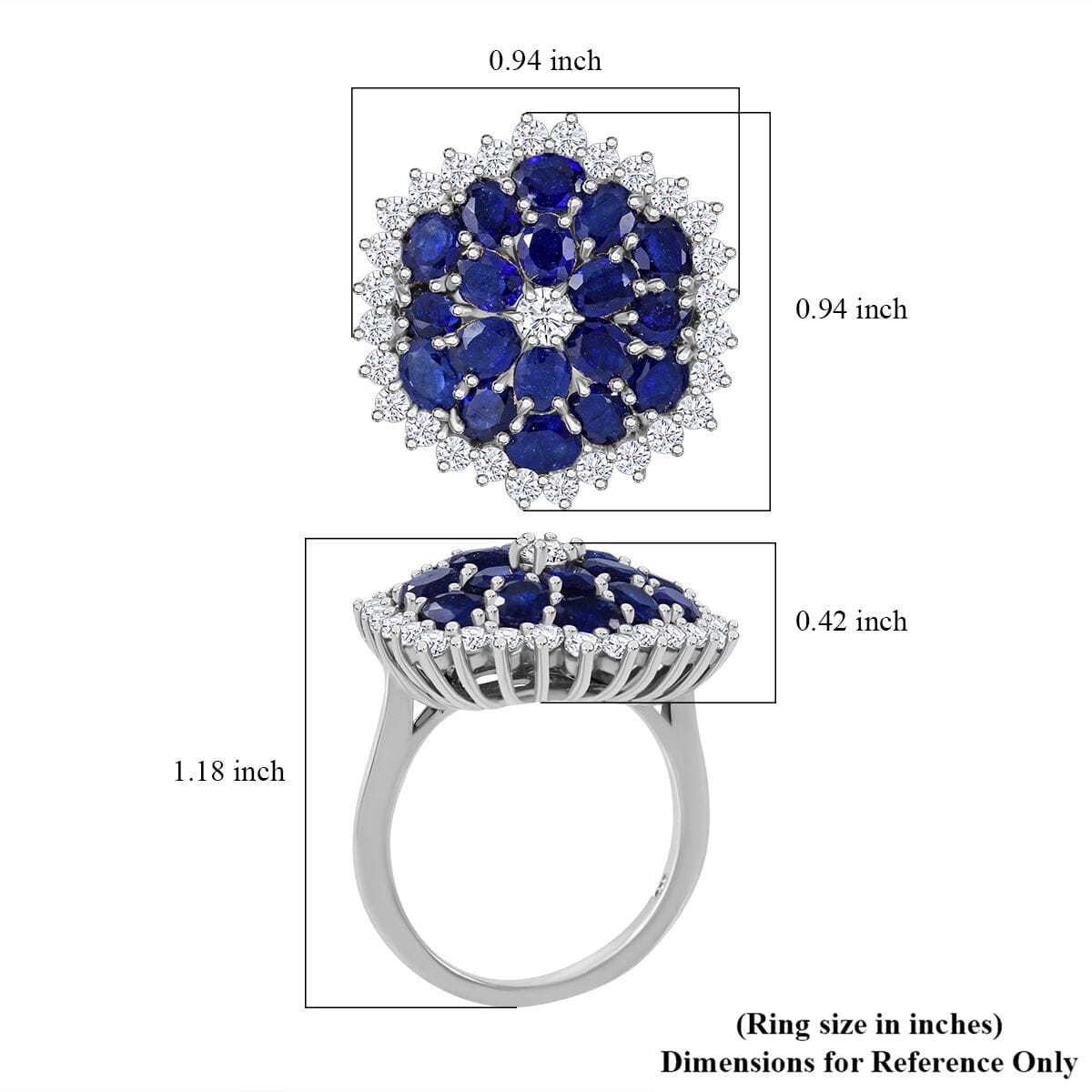 Masoala Sapphire (D) and White Zircon 6.10 ctw Ring in Platinum Over Sterling Silver (Size 7.0) image number 4