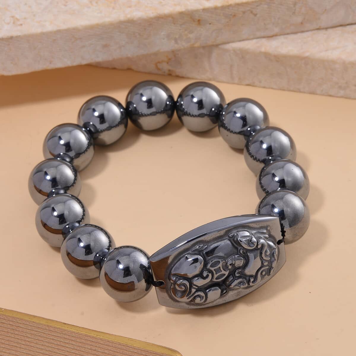 Terahertz Pixiu Carved and Beaded Stretch Bracelet 175.00 ctw image number 1