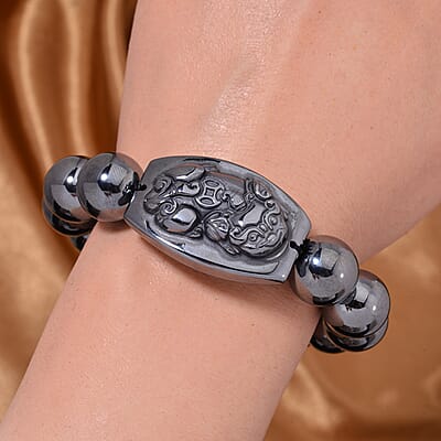 Terahertz Pixiu Carved and Beaded Stretch Bracelet 175.00 ctw