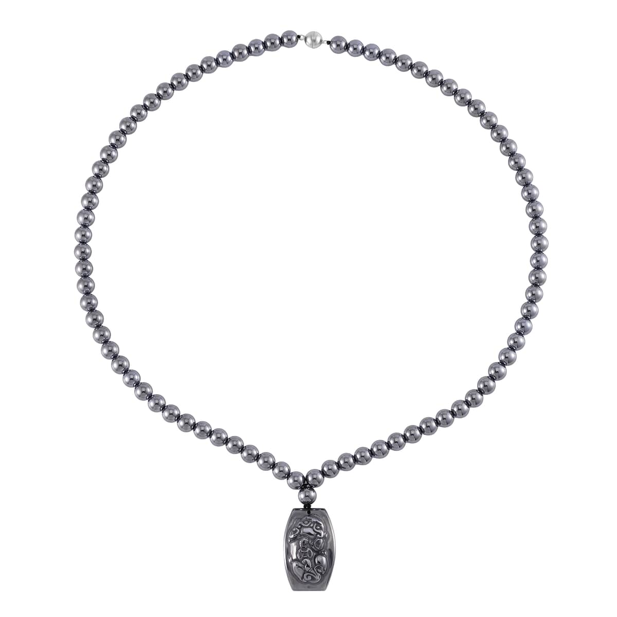 Terahertz Pi-Xiu Carved Men's Pendant with Beaded Necklace 24 Inches in Rhodium Over Sterling Silver 205.00 ctw image number 3