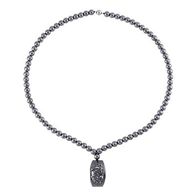 Terahertz Pi-Xiu Carved Men's Pendant with Beaded Necklace 24 Inches in Rhodium Over Sterling Silver 205.00 ctw