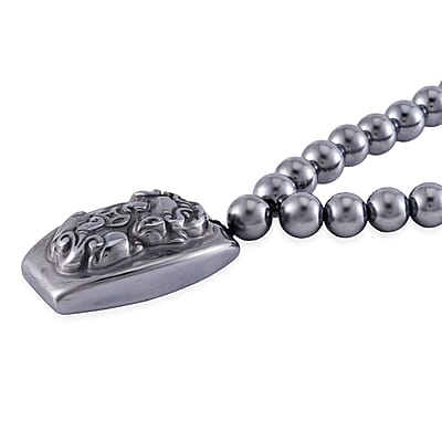 Terahertz Pi-Xiu Carved Men's Pendant with Beaded Necklace 24 Inches in Rhodium Over Sterling Silver 205.00 ctw