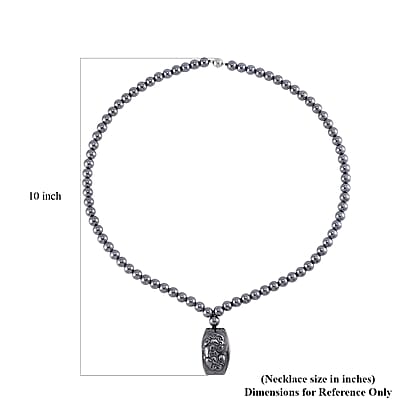 Terahertz Pi-Xiu Carved Men's Pendant with Beaded Necklace 24 Inches in Rhodium Over Sterling Silver 205.00 ctw