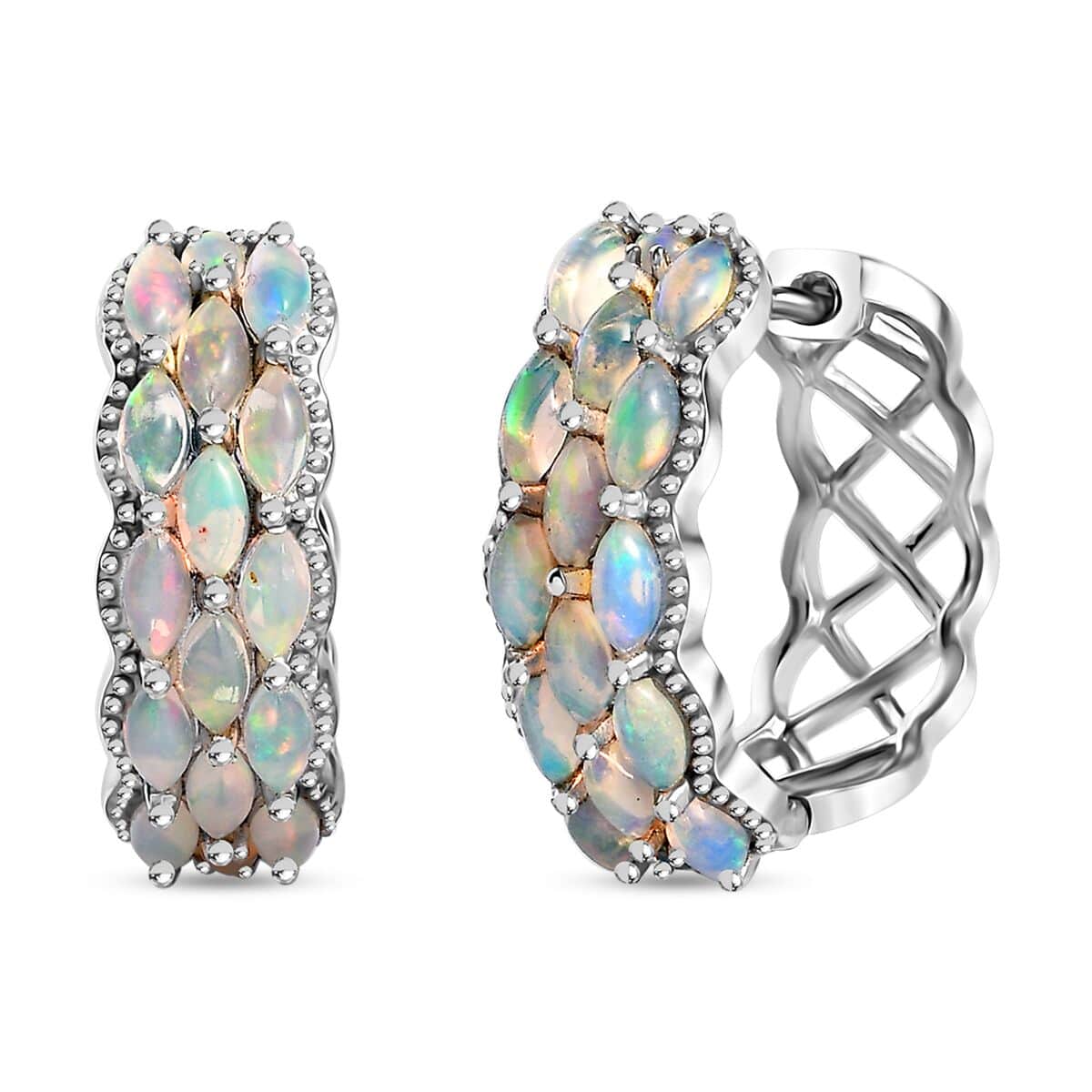 Premium Ethiopian Welo Opal Hoop Earrings in Platinum Over Sterling Silver 3.00 ctw image number 0