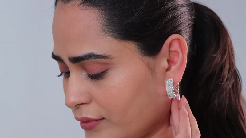 Premium Ethiopian Welo Opal Hoop Earrings in Platinum Over Sterling Silver 3.00 ctw