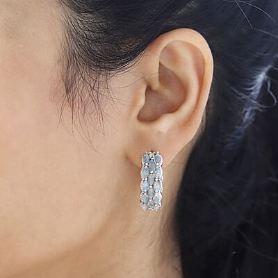 Premium Ethiopian Welo Opal Hoop Earrings in Platinum Over Sterling Silver 3.00 ctw