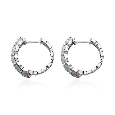 Premium Ethiopian Welo Opal Hoop Earrings in Platinum Over Sterling Silver 3.00 ctw