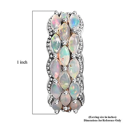 Premium Ethiopian Welo Opal Hoop Earrings in Platinum Over Sterling Silver 3.00 ctw
