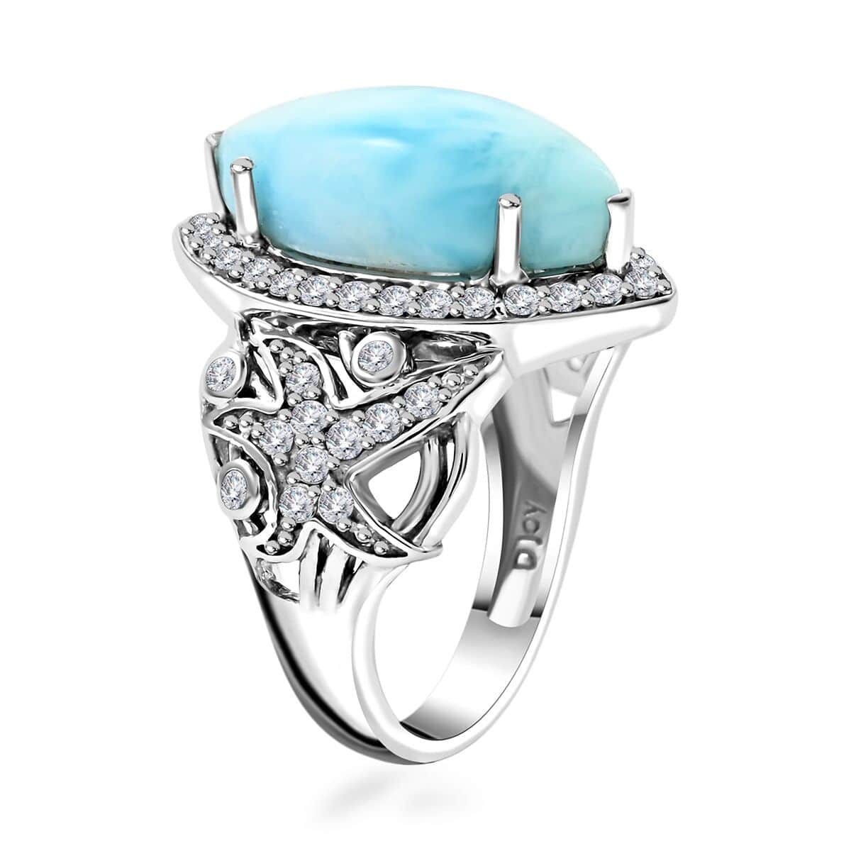 Larimar and White Zircon Starfish Ring in Platinum Over Sterling Silver (Size 10.0) 8.00 ctw image number 3