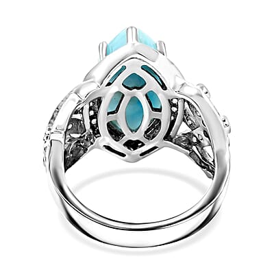 Larimar and White Zircon Starfish Ring in Platinum Over Sterling Silver (Size 10.0) 8.00 ctw