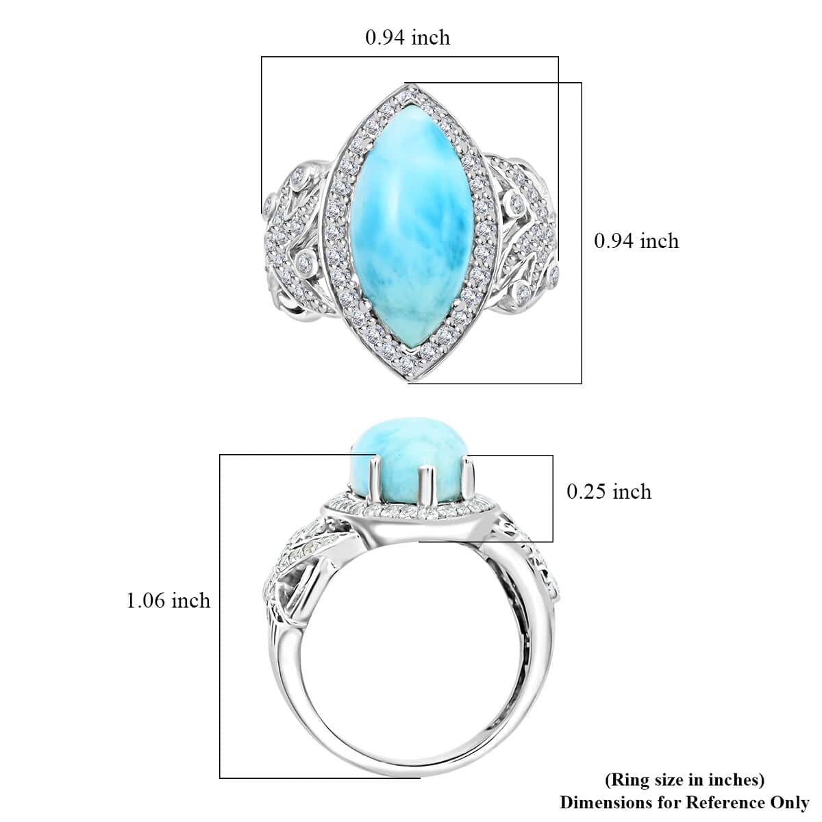 Larimar and White Zircon Starfish Ring in Platinum Over Sterling Silver (Size 10.0) 8.00 ctw image number 5