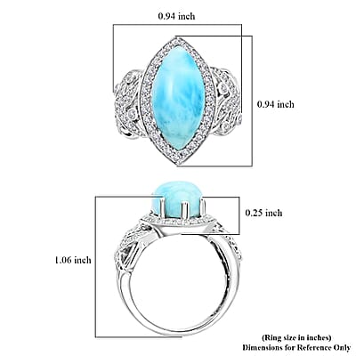 Larimar and White Zircon Starfish Ring in Platinum Over Sterling Silver (Size 10.0) 8.00 ctw