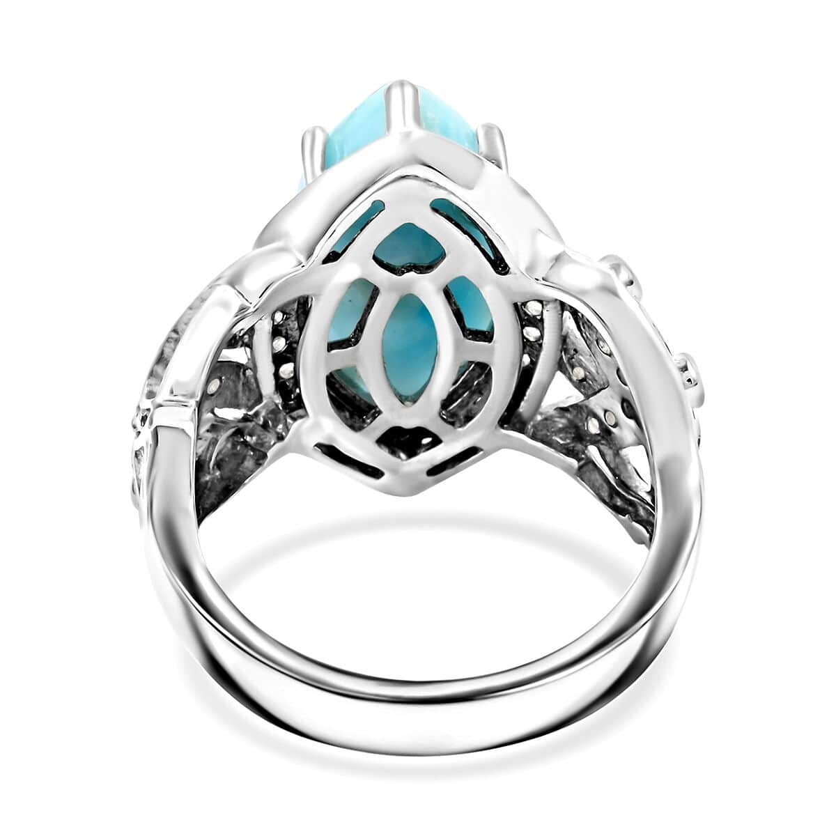 Larimar and White Zircon Starfish Ring in Platinum Over Sterling Silver (Size 6.0) 8.00 ctw image number 4