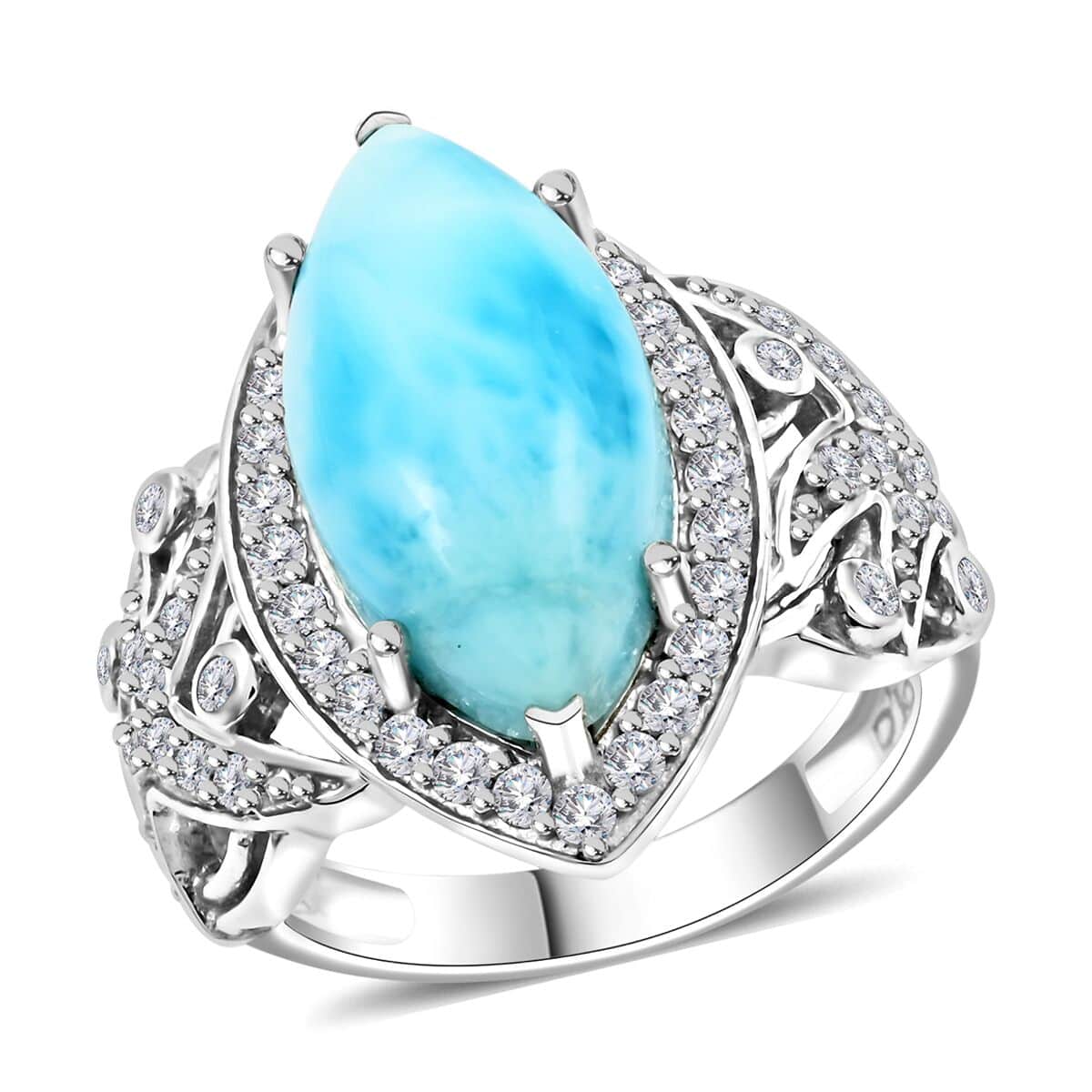Larimar and White Zircon Starfish Ring in Platinum Over Sterling Silver (Size 9.0) 8.00 ctw image number 0
