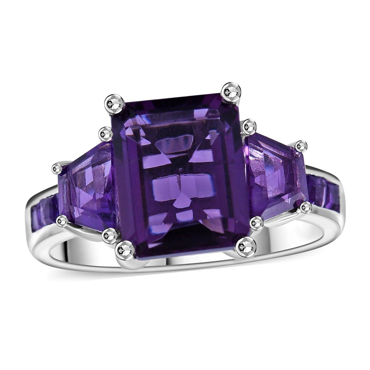 Doorbuster Premium African Amethyst Ring in Platinum Over Sterling Silver (Size 10.0) 4.60 ctw image number 0