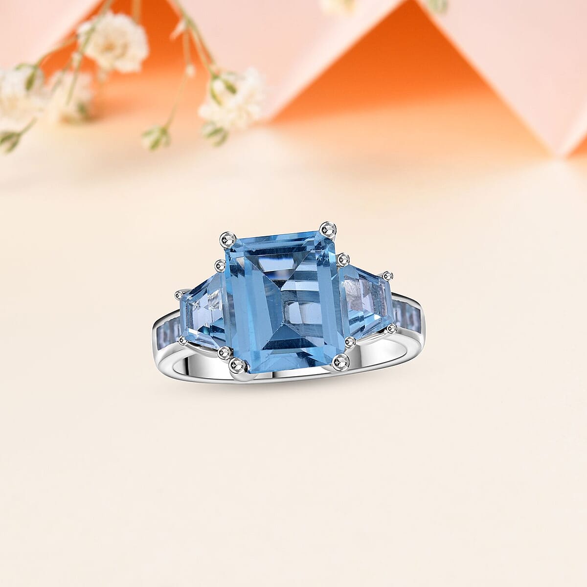 Premium Sky Blue Topaz Ring in Platinum Over Sterling Silver (Size 7.0) 5.55 ctw image number 1