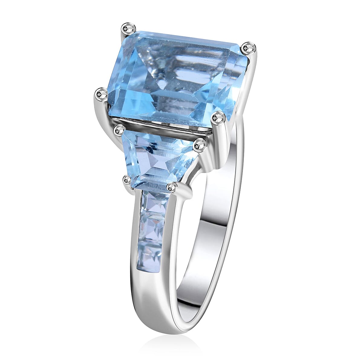 Premium Sky Blue Topaz Ring in Platinum Over Sterling Silver (Size 7.0) 5.55 ctw image number 3