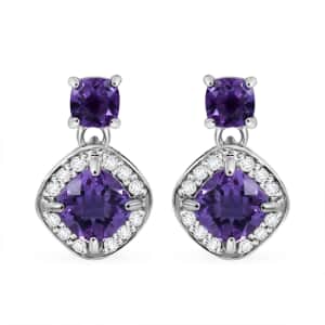 Premium African Amethyst and White Zircon 4.60 ctw Dangle Earrings in Platinum Over Sterling Silver