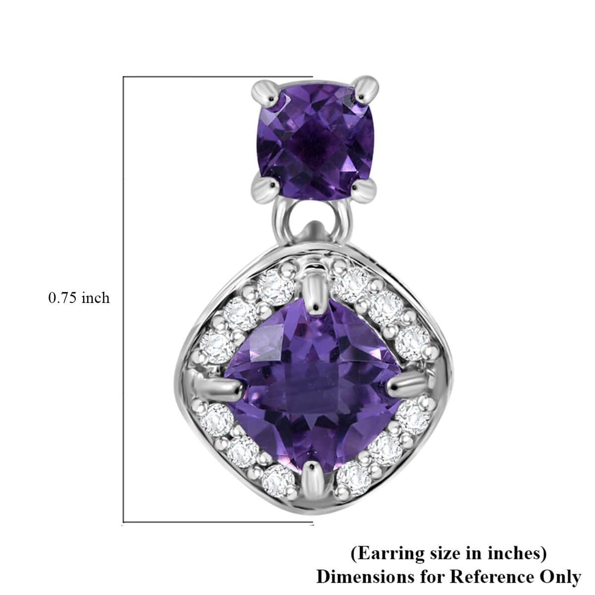 Premium African Amethyst and White Zircon 4.60 ctw Dangle Earrings in Platinum Over Sterling Silver image number 4