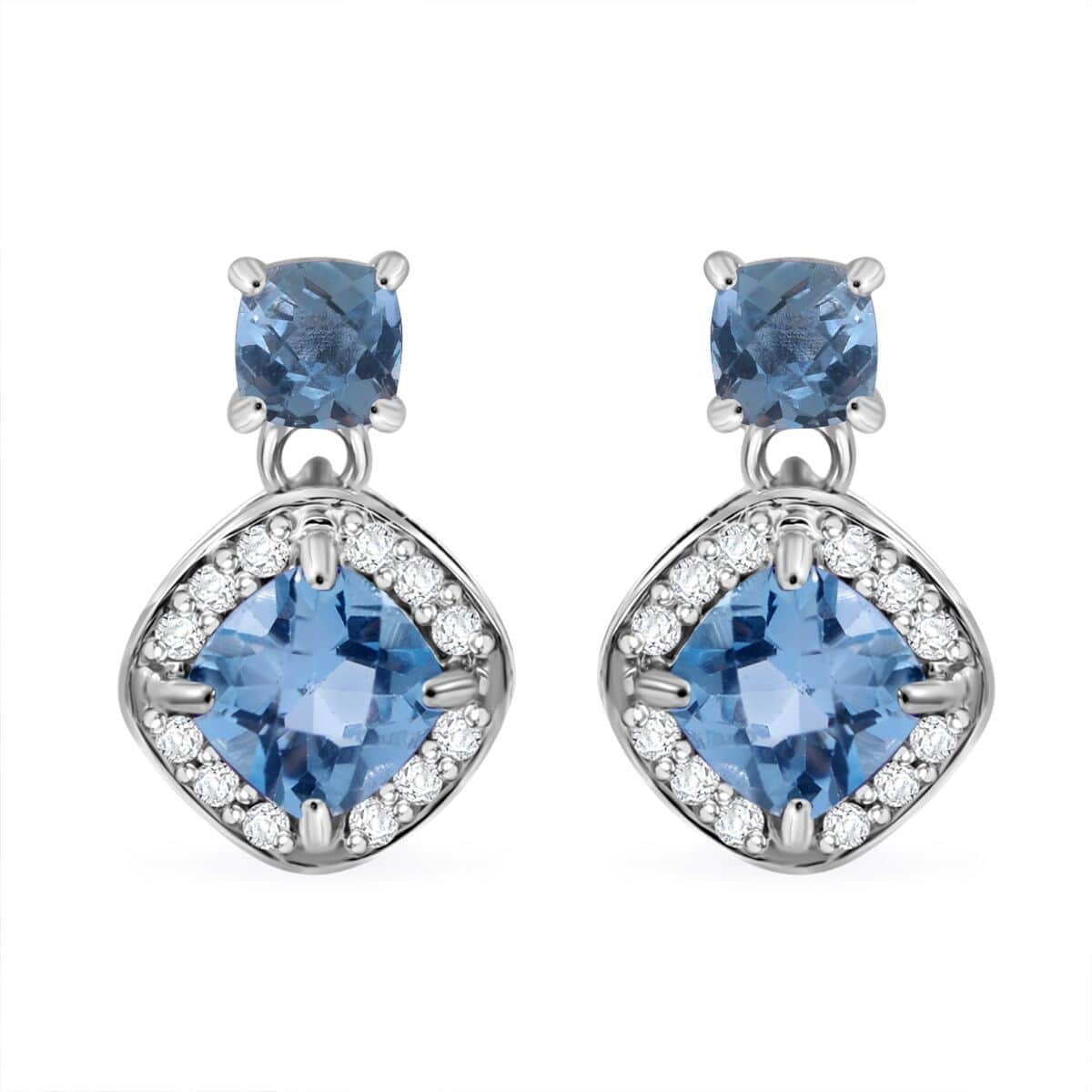 Premium Sky Blue Topaz and White Zircon 4.60 ctw Dangle Earrings in Platinum Over Sterling Silver image number 0