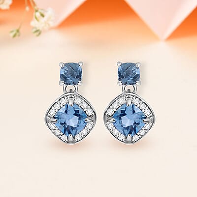 Premium Sky Blue Topaz and White Zircon 4.60 ctw Dangle Earrings in Platinum Over Sterling Silver