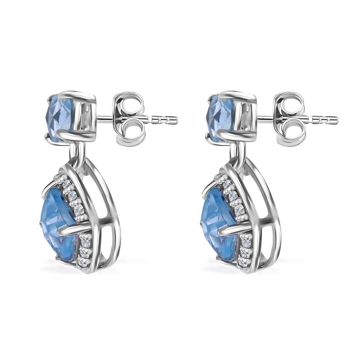 Premium Sky Blue Topaz and White Zircon 4.60 ctw Dangle Earrings in Platinum Over Sterling Silver image number 3