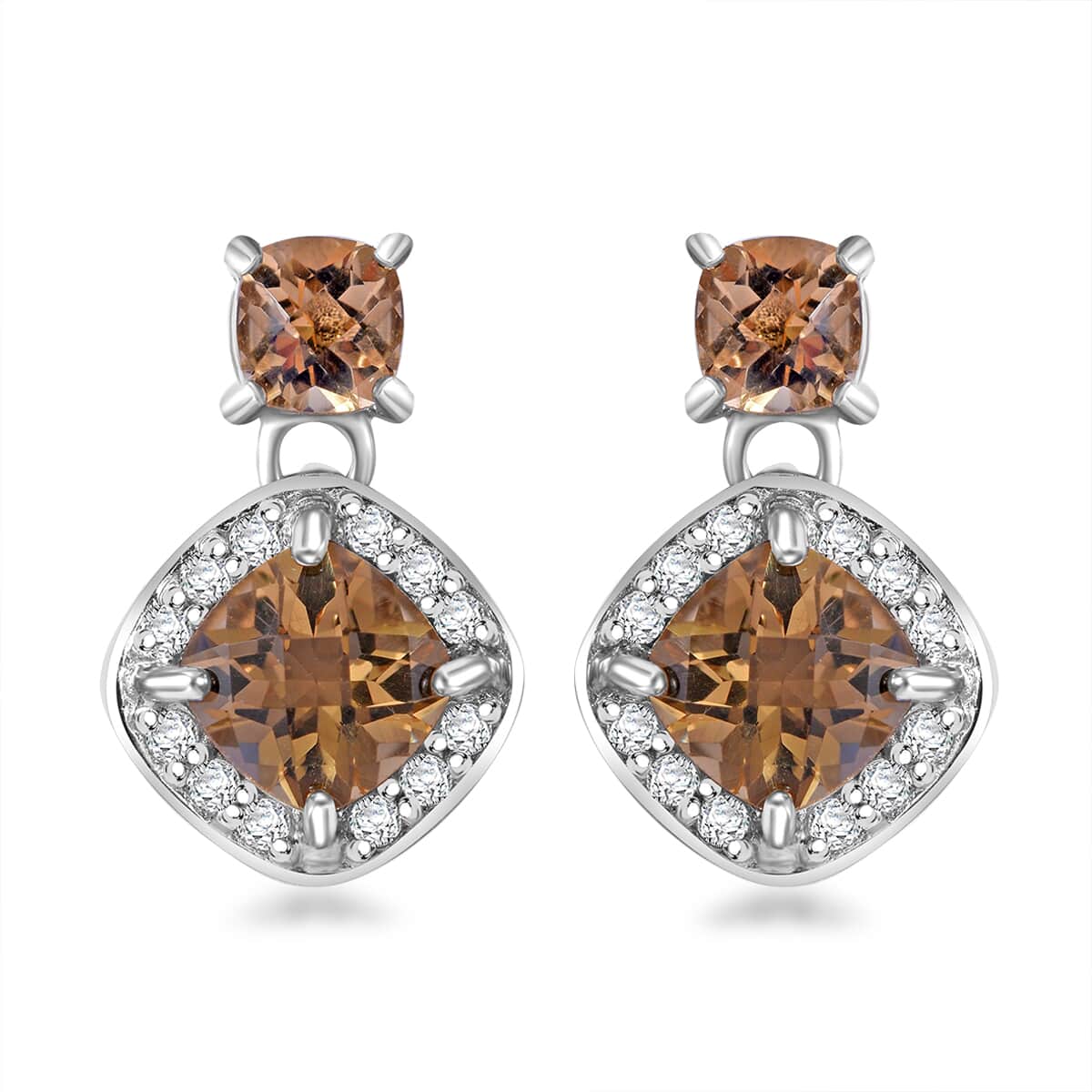 Premium Brazilian Citrine and White Zircon 4.60 ctw Dangle Earrings in Platinum Over Sterling Silver  image number 0