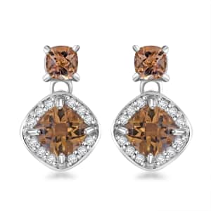 Premium Brazilian Citrine and White Zircon 4.60 ctw Dangle Earrings in Platinum Over Sterling Silver 