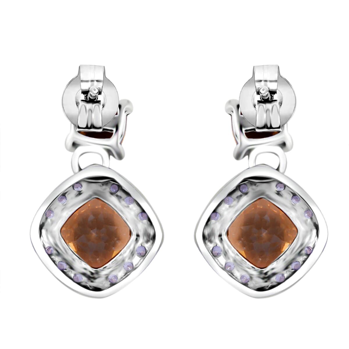 Premium Brazilian Citrine and White Zircon 4.60 ctw Dangle Earrings in Platinum Over Sterling Silver  image number 2