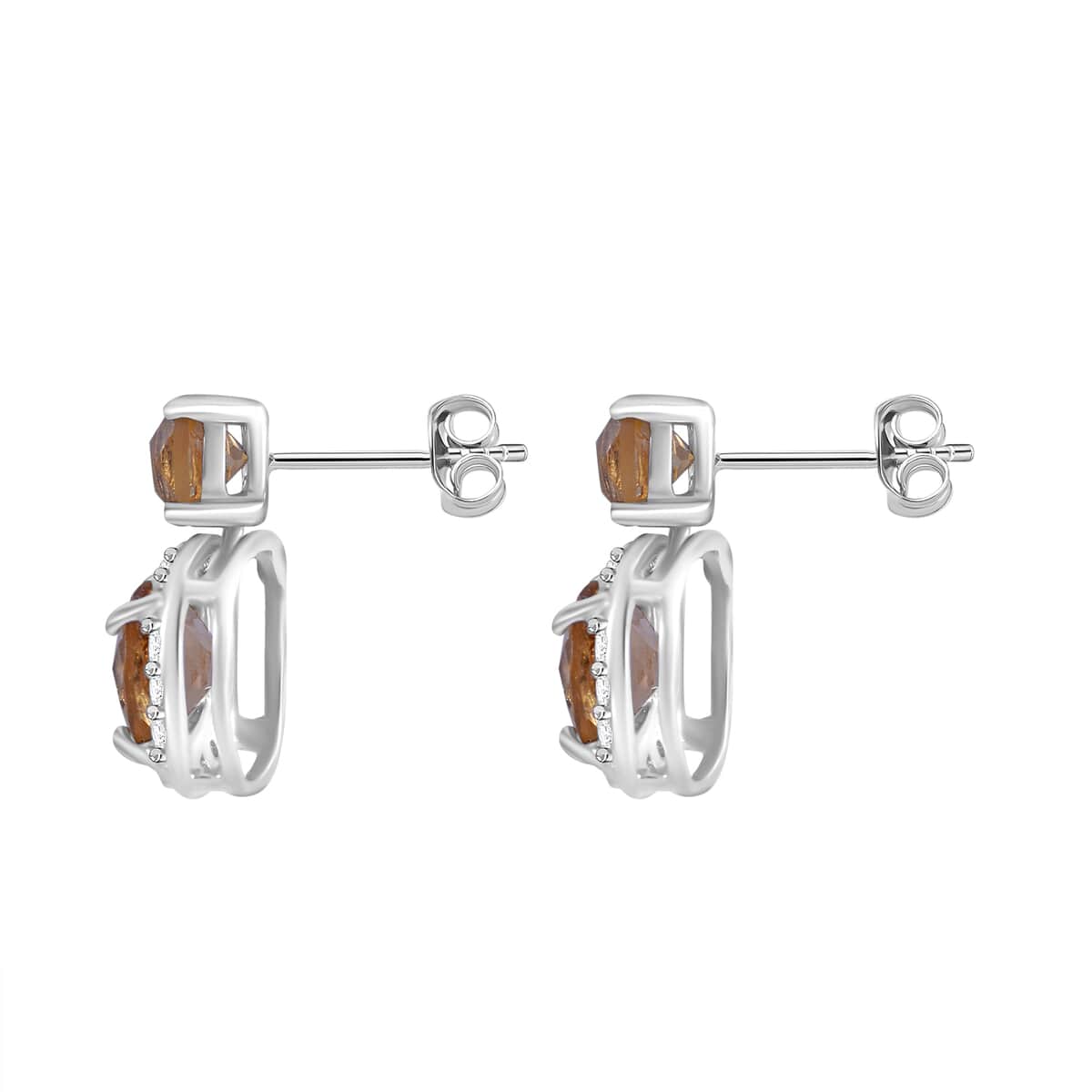 Premium Brazilian Citrine and White Zircon 4.60 ctw Dangle Earrings in Platinum Over Sterling Silver  image number 3