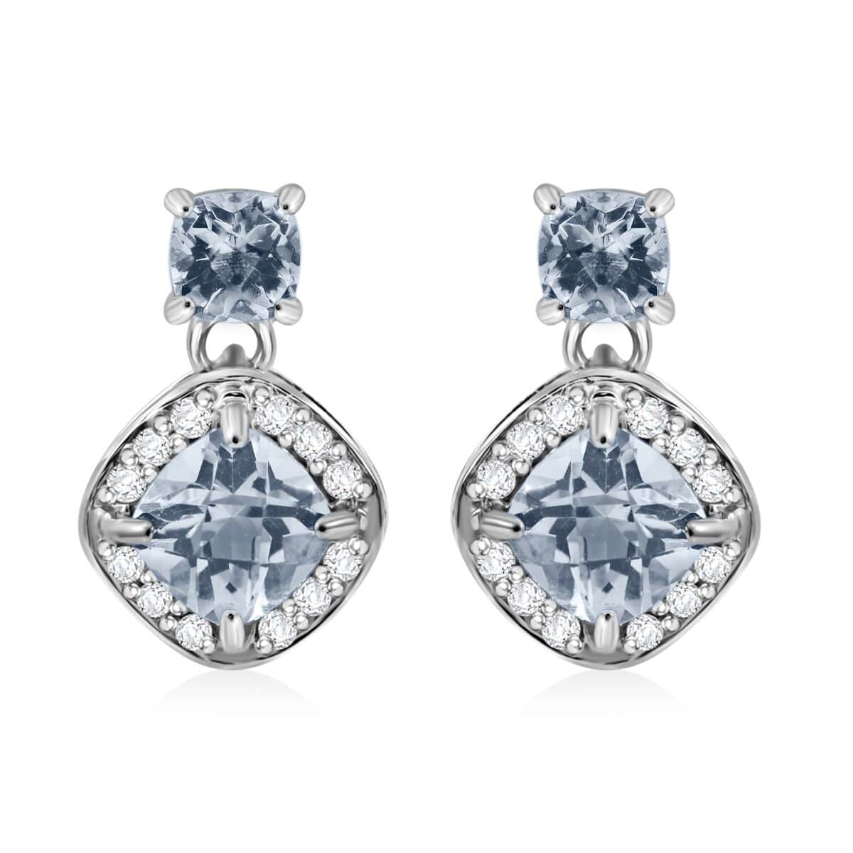 Premium Montezuma Prasiolite and White Zircon 4.60 ctw Dangle Earrings in Platinum Over Sterling Silver image number 0