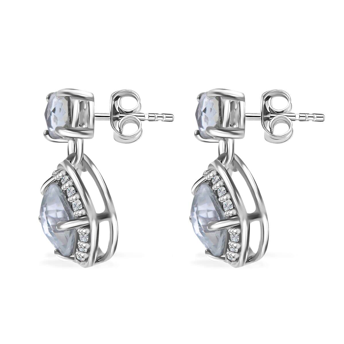 Premium Montezuma Prasiolite and White Zircon 4.60 ctw Dangle Earrings in Platinum Over Sterling Silver image number 3