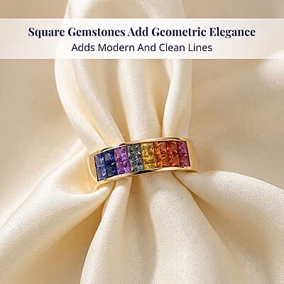 Luxoro AAA Rainbow Sapphire Band Ring in 10K Yellow Gold 2.40 ctw (Size 10.0)