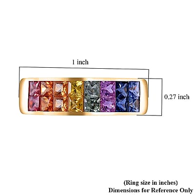 Luxoro AAA Rainbow Sapphire Band Ring in 10K Yellow Gold 2.40 ctw (Size 10.0)