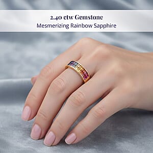 Luxoro AAA Rainbow Sapphire Band Ring in 10K Yellow Gold 2.40 ctw (Size 6.0)