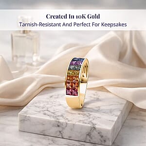 Luxoro AAA Rainbow Sapphire Band Ring in 10K Yellow Gold 2.40 ctw (Size 6.0)