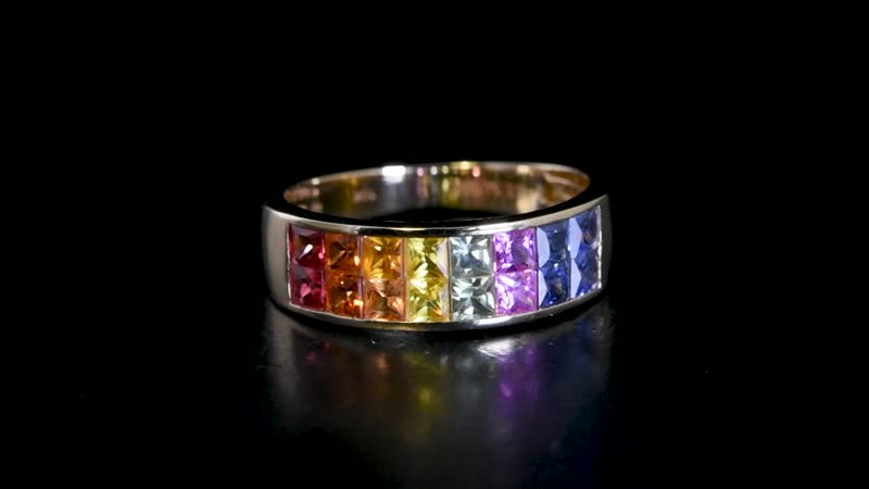 Luxoro 10K Yellow Gold AAA Rainbow Sapphire Band Ring (Size 10.0) 2.40 ctw