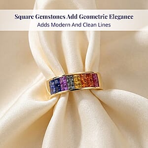 Luxoro AAA Rainbow Sapphire Band Ring in 10K Yellow Gold 2.40 ctw (Size 7.0)