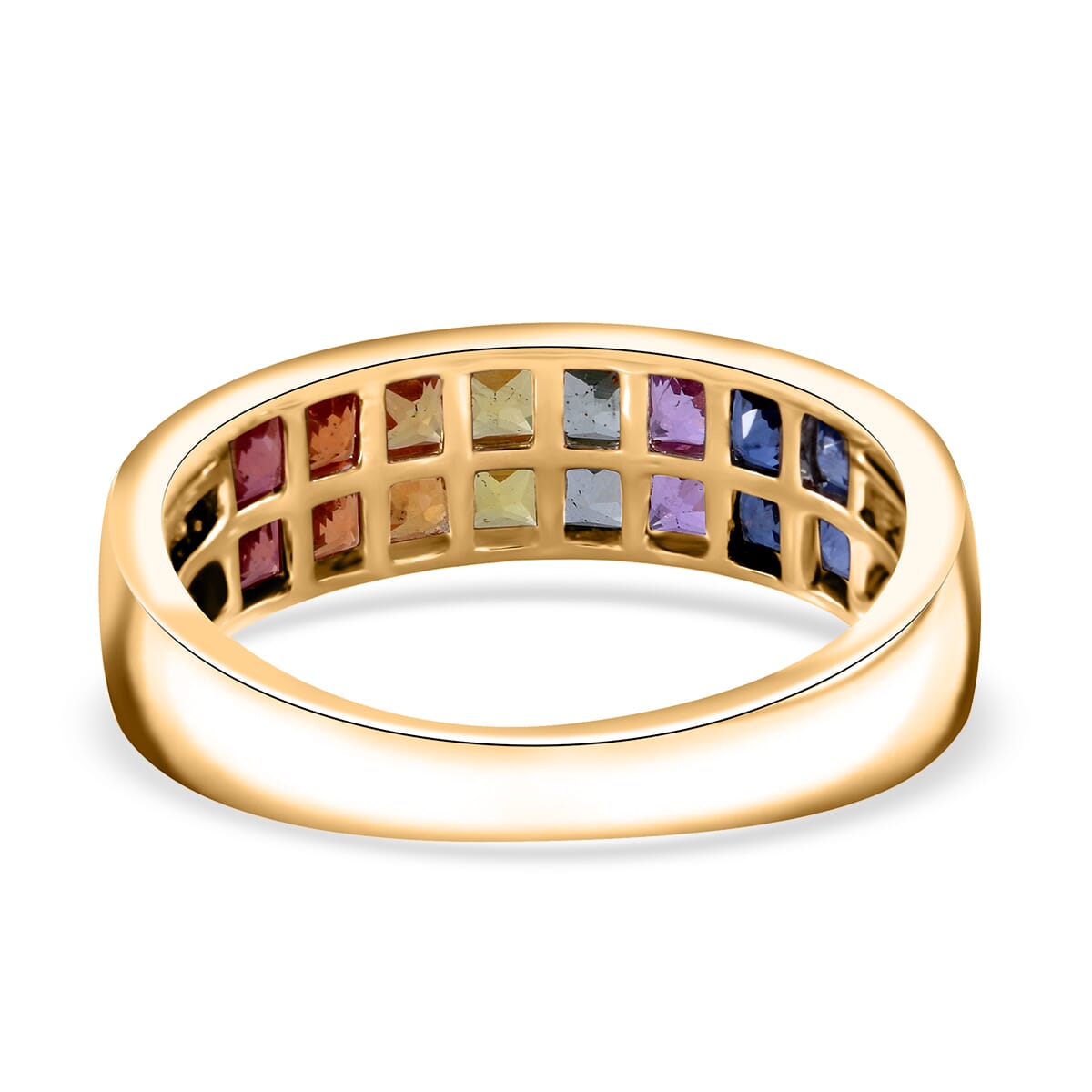 Luxoro AAA Rainbow Sapphire 2.40 ctw Band Ring in 10K Yellow Gold (Size 8.0) image number 3