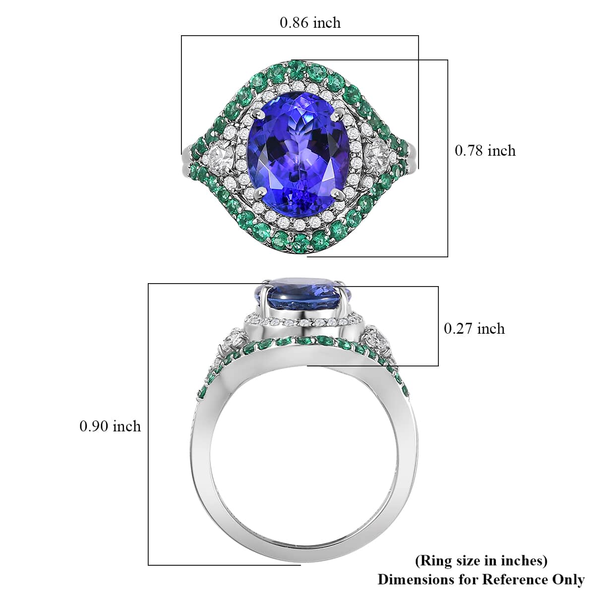 Rhapsody 950 Platinum AAAA Tanzanite, Boyaca Colombian Emerald and E-F VS2 Diamond Ring (Size 5.0) 8.55 Grams 5.90 ctw image number 5