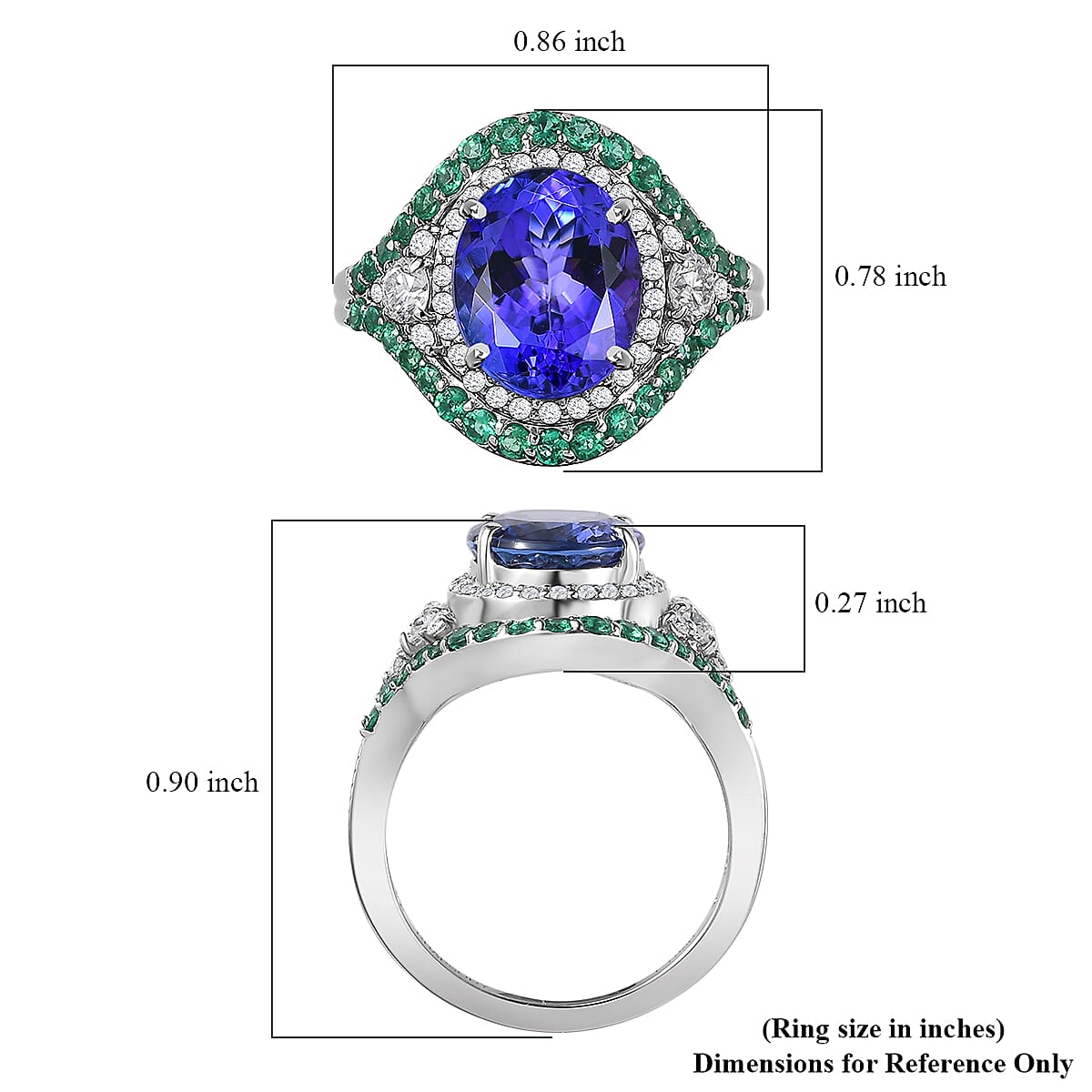 Rhapsody 950 Platinum AAAA Tanzanite, Boyaca Colombian Emerald and E-F VS2 Diamond Ring (Size 7.0) 8.55 Grams 5.90 ctw image number 5