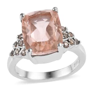 Morganite Quartz (Triplet) and Simulated Champagne Diamond Ring in Stainless Steel (Size 10.0) 6.90 ctw