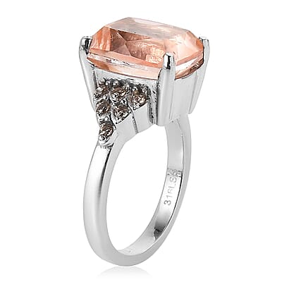 Morganite Quartz (Triplet) and Simulated Champagne Diamond Ring in Stainless Steel (Size 10.0) 6.90 ctw