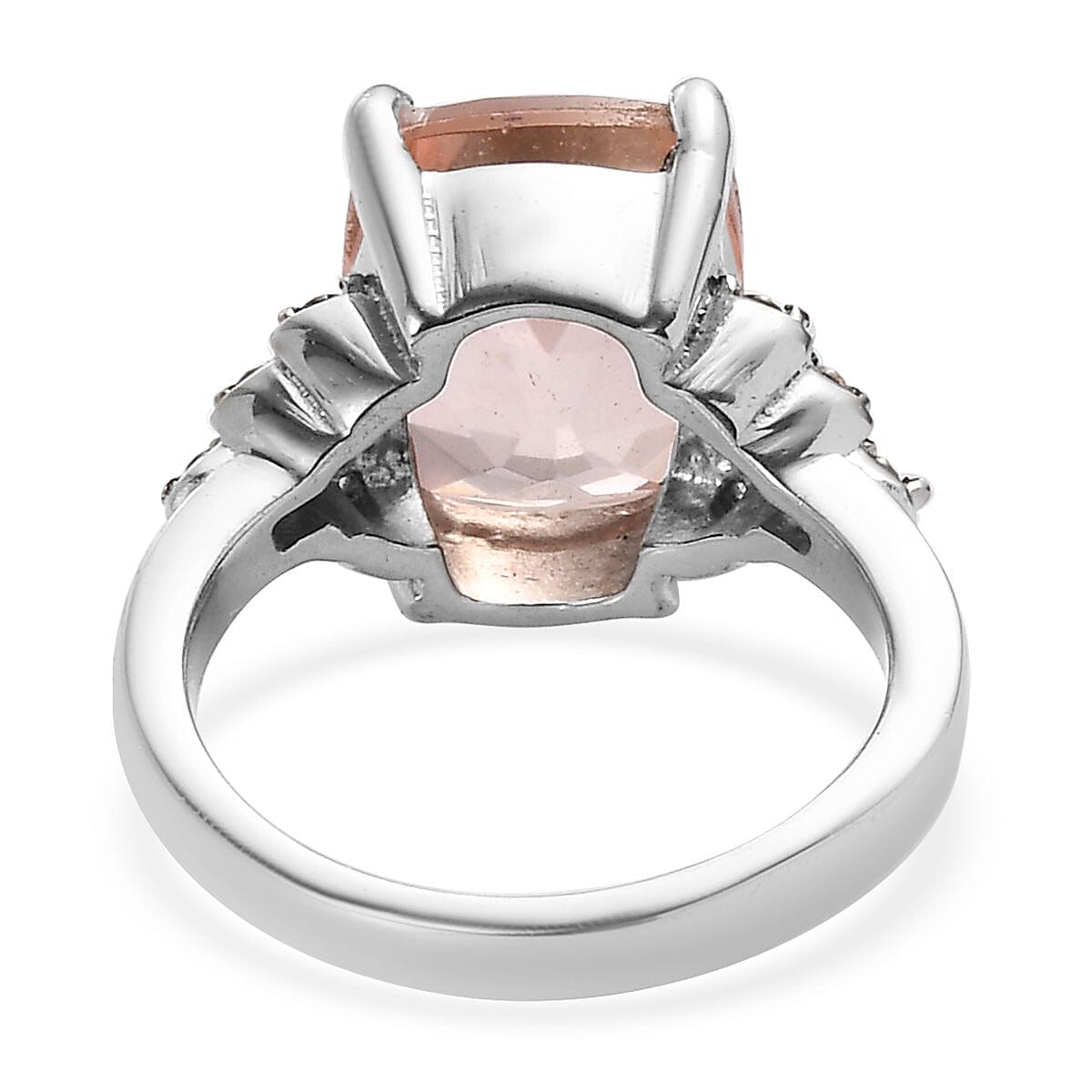 Morganite Quartz (Triplet) and Simulated Champagne Diamond Ring in Stainless Steel (Size 10.0) 6.90 ctw