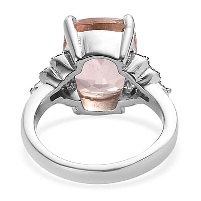 Morganite Quartz (Triplet) and Simulated Champagne Diamond Ring in Stainless Steel (Size 10.0) 6.90 ctw